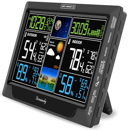 DreamSky Weather Station Indoor Outdoor Thermometer Wireless, Atomic Clock - color: Jet Black with 1 sensor