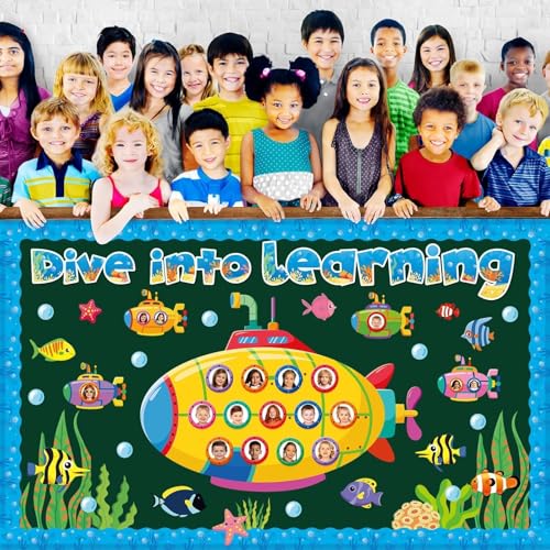 Summer Under The Sea Bulletin Board Classroom Decoration Dive Into Learning Sea Animal Ocean Bulletin Board Sets Submarine Tropical Fish Cutouts for School Chalkboard Wall Supplies - style: Submarine