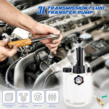 3L Transmission Fluid Transfer Pump, Transmission Fluid Pump Kit, Fluid Transfer Pump with 13 ATF Adapters, Automotive Transmission Oil Change Tool, Suitable for Cars, Trucks, SUV