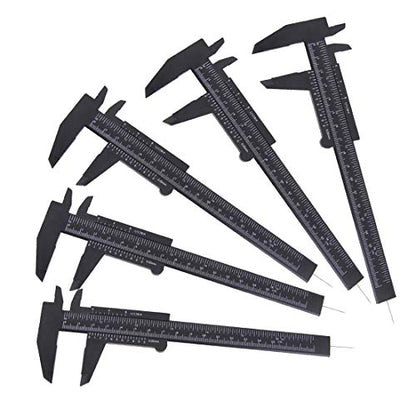 TamBee Plastic Vernier Caliper, 150mm Mini Caliper for School Students, Double Scale Caliper Jewelry Brow Sliding Gauge Ruler Measuring Tool 6Inch 5PCS(Black) - color: Black