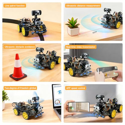 Smart Video Car Robot for Arduino, WiFi & Bluetooth RC Car with Camera, 6-Way IR & Ultrasonic Sensors, Programmable Arduino Robotics Kit for Adults STEM Education & AI Learning (UNO-6 Way IR Sensor)