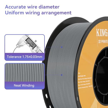 Kingroon Silver Grey Pla Filament 1.75mm ±0.02mm 2.2lbs,No Clogging Tangle-Free Vacuum Sealed,3D Printing Filament Low Warping Easy to Print for FDM 3D Printers - color: 1kg Grey Slive