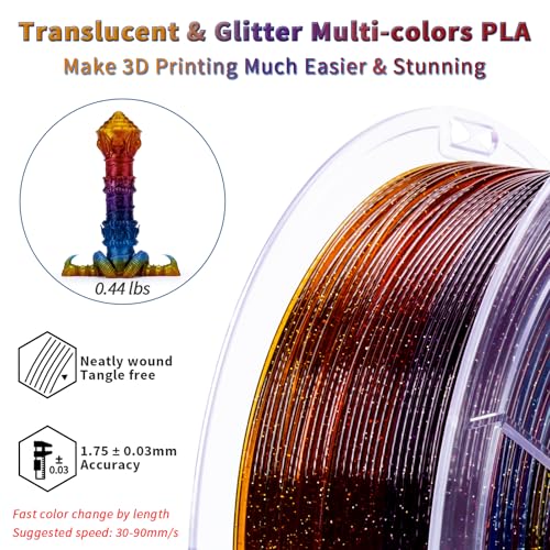 ZIRO PLA Filament 1.75mm, Sparkle Glitter & Transluent Base, Gemstone Mix - color: Gemstone Mix