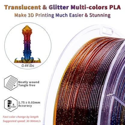 ZIRO PLA Filament 1.75mm, Sparkle Glitter & Transluent Base, Gemstone Mix - color: Gemstone Mix