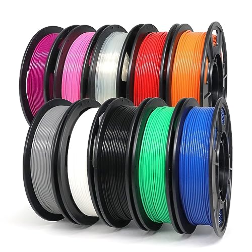 YOUSU PLA Filament Bundle 1.75mm 10x250g, 10 Pack 250g Sample 3D Printer Filament, 3D Printing Filament Multi Pack - color: Multi-pack 10x250g, size: F-PLA+