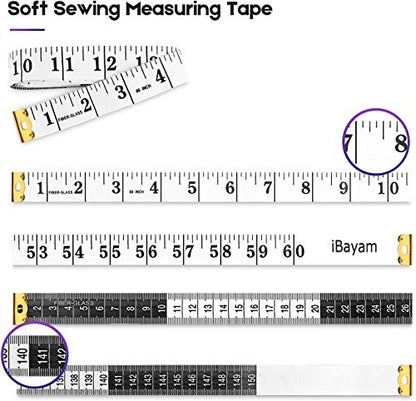iBayam 2 Pack Tape Measure Measuring Tape for Body Fabric Sewing 60"/150cm - color: White & Black
