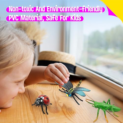 12 Insect Figurines for Kids, Plastic Animal Toys Tiny Portable Bugs Figures Playset Montessori Toy Educational Game for Homeschool Preschool Toddler Kids - style: Insect(excluding cards)