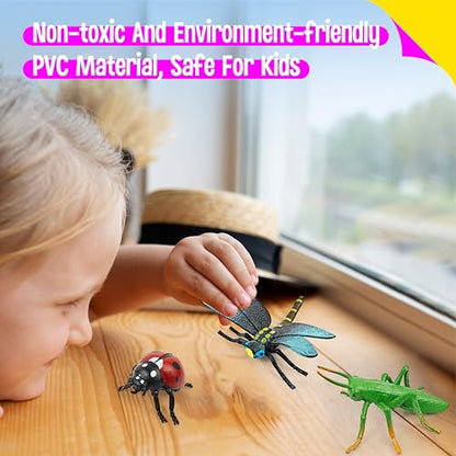 12 Insect Figurines for Kids, Plastic Animal Toys Tiny Portable Bugs Figures Playset Montessori Toy Educational Game for Homeschool Preschool Toddler Kids - style: Insect(excluding cards)