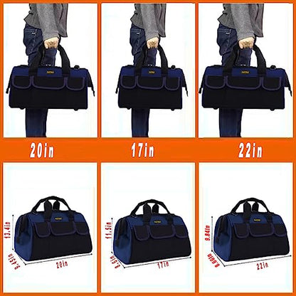 FASTECH 20 Inch Heavy Duty Tools Bag with Wide Mouth for Tool Storage, Carrier and Organizer,Tote Bag for Men/Women, Wide Mouth Tool Bags With Inside Pockets (20 Inch) - size: 20in
