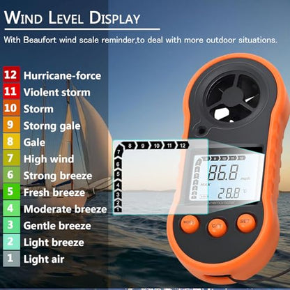 Digital Wind Speed Meter Anemometer,Handheld Air Flow Velocity Meter for Measuring Wind Speed/Temperature with Backlight LCD,for Shooting, HVAC, Drone Flying,Windsurfing, Sailing, Surfing, Fishing - color: Black & Backlight LCD Screen