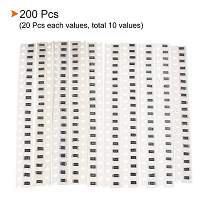 PATIKIL 1206 Surface Mount Device Resistor Kit, 1Set/200Pcs 0.1R-1R Ohm 10 Values 1% Tolerance 1/4W Chip Resistors Assortment Kit for Electronic Product