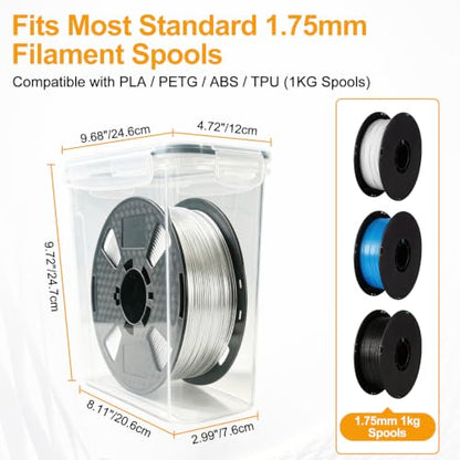 6 Pack Filament Storage Box with Temperature & Humidity Monitor, Airtight Dry Boxes with Desiccants & Label, Waterproof & Dust-Proof 3D Printer Filament Storage Container for PLA/ABS/PETG/TPU