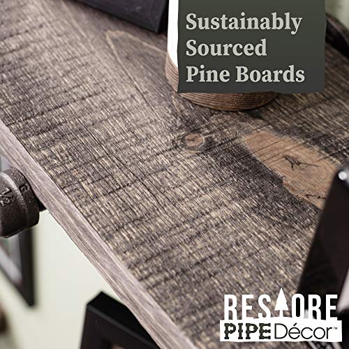 Industrial Pipe Wooden Shelves Restore by Pipe DÉCOR Premium Ponderosa Pine Wood Shelving 36 Inch Length Set of 2 Boards and 6 Straight Brackets Boulder Black Finish - color: Boulder Black, size: 36 Inch