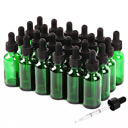 NOOEEISS 24 Pack,1oz Glass Dropper Bottle,Green Tincture Bottles with Dropper,Pretty Finish for All Kinds of Liquids,Oil Bottles for Hair- Stronger Suction ideal for Leakproof Travel - color: Green, size: 1oz-24Pack
