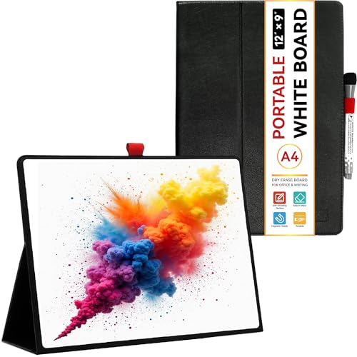 12"x9" Portable White Board with Foldable Stand, A4 Small Whiteboard, Ultra-Smooth Anti-Ghosting Surface, Easy Wipes Dry Erase Board for Office Home School, Includes Marker & Eraser (Black) - color: 12"×9" - Black