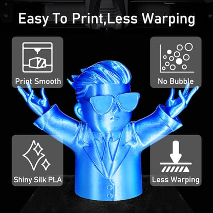 Silk Blue PLA Satin Shiny 3D Printer Filament, 1.75mm Diameter 1kg Spool 2.2lbs for FDM 3D Printers - color: Blue