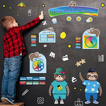 Spakon 103 Pieces Weather Chart Bulletin Board Set for Classroom Dress Weather Chart for Preschool Decoration Seasonal Bulletin Board Cutout Set for 100th Day of School Wall Decor (Cute Style) - style: Cute Style