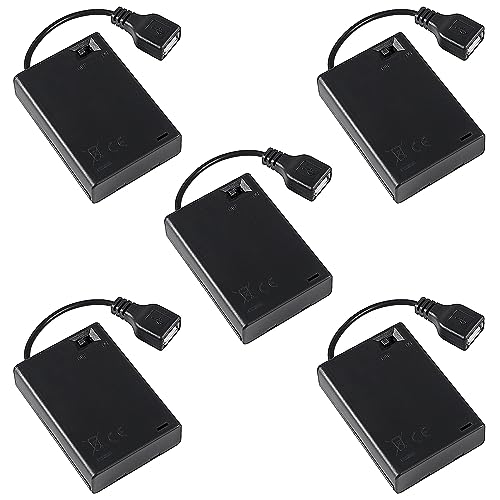 5pcs 3 AA Battery Holder, USB Female Socket 3 AA Battery Case Box Holder 4.5-5V with Cover and On/Off Switch, USB Cable - color: 5pcs 3 AA Battery Holder USB Female Socket