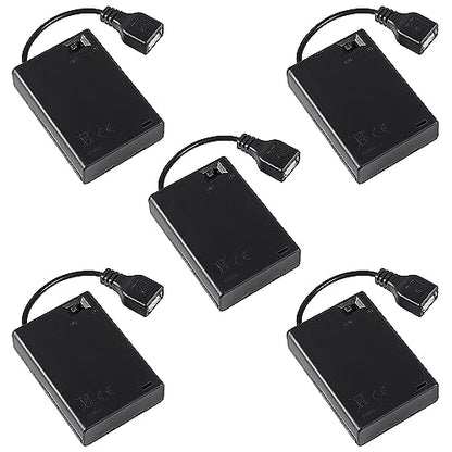 5pcs 3 AA Battery Holder, USB Female Socket 3 AA Battery Case Box Holder 4.5-5V with Cover and On/Off Switch, USB Cable - color: 5pcs 3 AA Battery Holder USB Female Socket