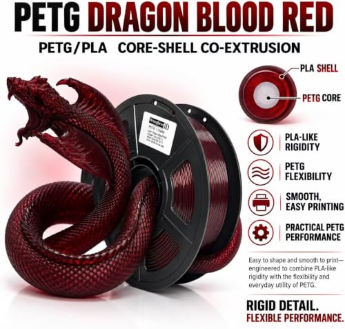 PETG Filament 1.75mm,Dragon Blood Red,1kg Spool - color: Petg Dragon Blood Red