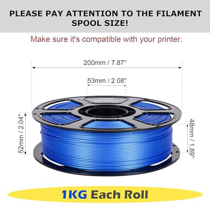 6KG Silk PLA Bundle 1.75mm, Silky Glossy 3D Printer Filament Pack - color: Silk Blue+silver+red+black+white+green