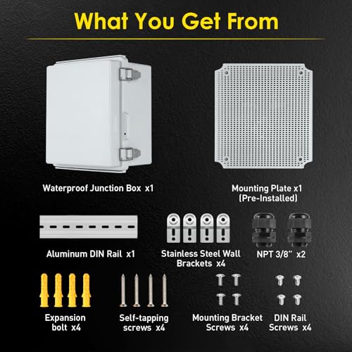 IP67 ABS Outdoor Electrical Junction Box Waterproof with Aluminum DIN Rail - color: Grey, size: 13''×13''×5''