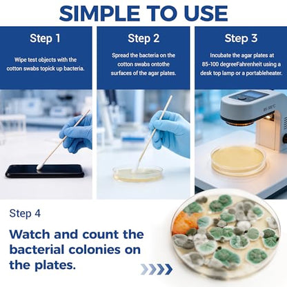 Bacteria Growing Kit with Pre-Poured Agar Plates | LB Agar Petri Dishes for Kids, Students | Ready-to-Use for Science Fair Projects, School Labs & Home Experiments