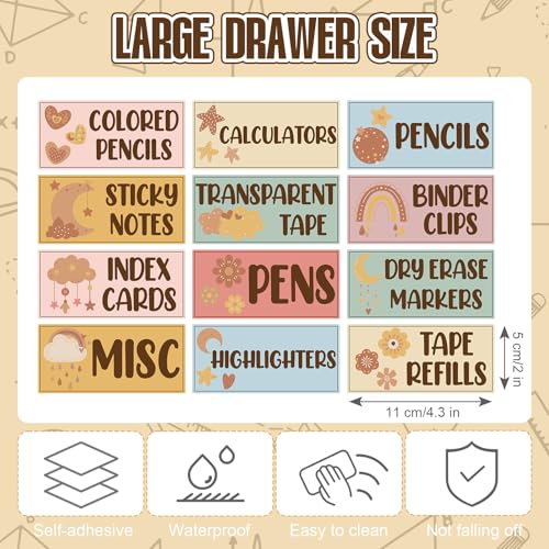 Frienda 84 Pcs 4 Sheet Classroom Toolbox Labels for Teacher,Retro Boho - style: Retro Boho