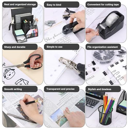 13-in-1 Office Desk Organizer Set for Back to School Supplies Accessories - color: Black