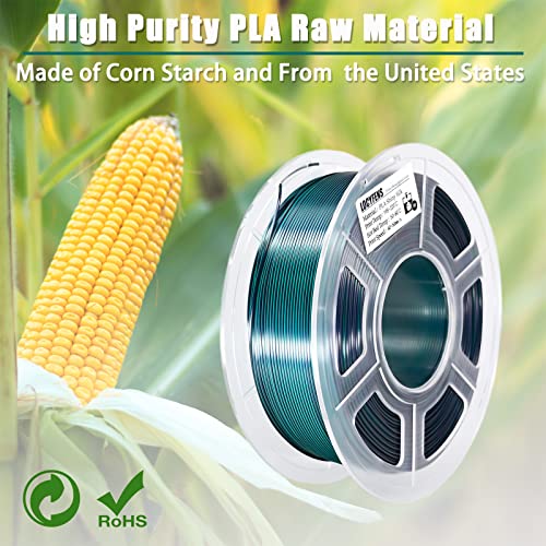 PLA Filament 1.75mm, Silk PLA 3D Printer Filament, High Speed Printing Dual Color Filament Black Green 2 in 1 Coextrusion 1.75 PLA Filament +/-0.02mm, 1kg/2.2lb - color: Dual-color Black Green
