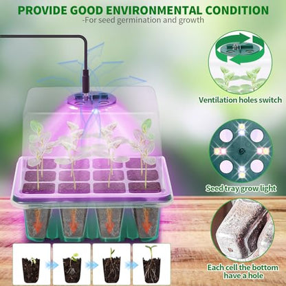 Seed Starter Trays with Grow Light Kit, 4 Pack Plant Greenhouse Propagator - size: 4-Pack (Green)