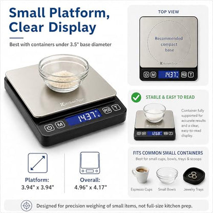 KitchenTour Mini Gram Scale for Coffee, Jewelry and Small Items, 500g x 0.01g Digital Pocket Scale with Tare, 6 Units, Back-Lit LCD, 2 Trays, Black - size: 500g/0.01g (Pack of 1)