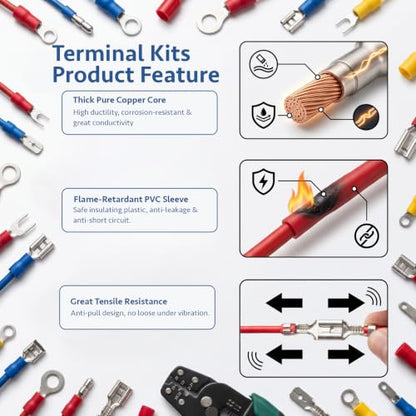 CONLI 350Pcs Crimp Connectors Male and Female Spade Connector 39 Types