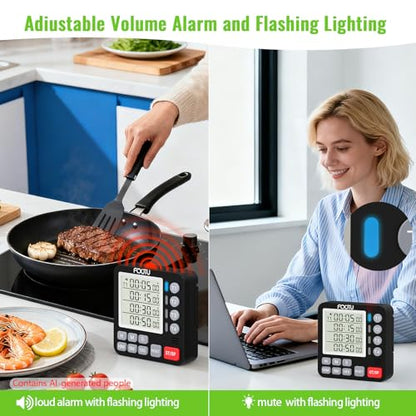Digital Dual Kitchen Timer, Multi-Channel Triple Countdown for Cooking - color: White