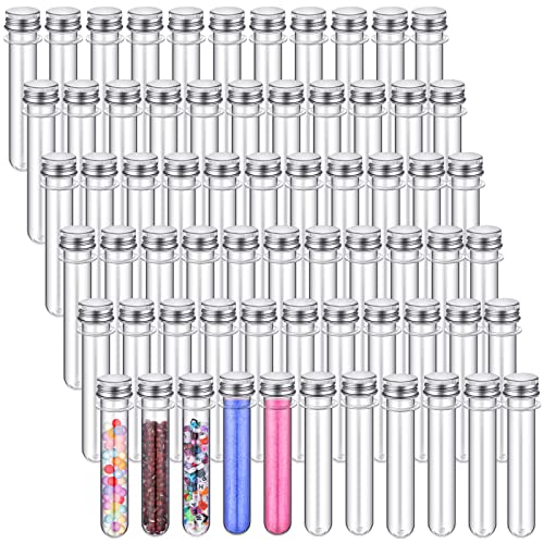 45 ml 150 Pcs Plastic Test Candy Tube Bulk Transparent Clear Bath Salt Tube Lid Plastic Vial Decor DIY Liquor Beading Seed Shampoo Hot Chocolate Spice Flower Storage Scientific Project Party
