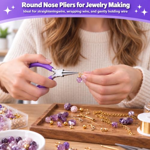 Round Nose Pliers, Wire Jewelry Making Tools - color: Purple-round Nose Pliers