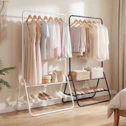 GIANTEX Heavy Duty Clothes Rack, Metal Garment Rack with Storage Shelves - color: Black