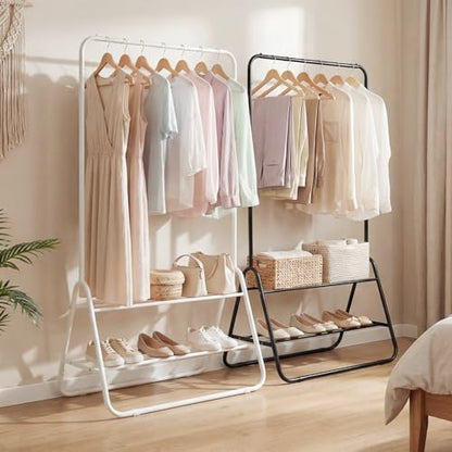 GIANTEX Heavy Duty Clothes Rack, Metal Garment Rack with Storage Shelves - color: Black