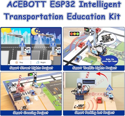 ACEBOTT Intelligent Transportation Kit + SharkBot, 2 in 1 Smart Robot Car Kit Compatible with Arduino & Scratch, STEM Toys Coding Robot Kit for STEM Classroom & Home Education,Gifts for Kids and Teens