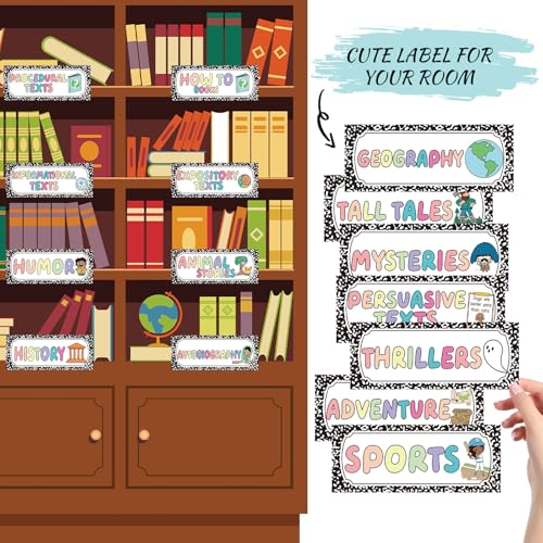 Tinlade 56 Pcs Classroom Reading Corner Label Library, Composition Notebook - style: Composition Notebook