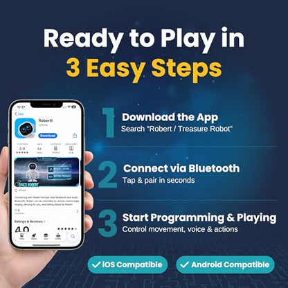 SmartyBot Smart Robot Toy for Kids - Interactive Remote Control Robot with App, Programmable Moves, 7 Customizable LED Eye Colors, Reacts to Music, STEM Learning Toy for Boys & Girls Ages 4 5 6 7 8 9