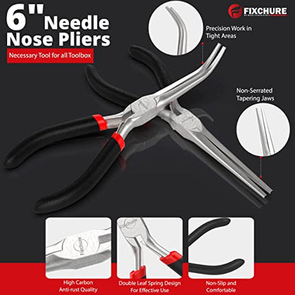 Needle Nose Pliers 2 PCs 6" - Heavy Duty Carbon Steel, Insulated, Non-Serrated, Long Nose Pliers with PVC Coating & Rust Proof Finish
