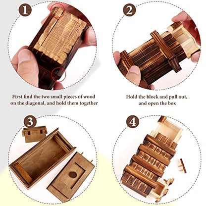 Puzzle Box 6 Pack Wooden Secret Puzzle Box with Hidden Compartment 3D Brain Teaser Magic Drawers Secret Magic Box Wooden Box Puzzle Case Difficult Puzz-l-e-s Box Gift Card for Adults and Kids - color: 6 Pieces