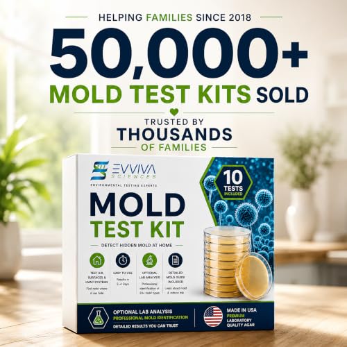 Mold Test Kit for Home by Evviva Sciences - Black Mold Test Kit w/Optional Lab Analysis (Extra Fee) - Mold Air Test Kit - 10 Easy Detection Tests for Indoor Air, HVAC & Surfaces - DIY Mold Detector
