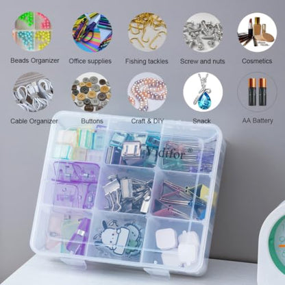 Vidifor 9 Grids 2 Pack Plastic Storage Compartment Organizer Container with Adjustable Dividers for Crafts, Earrings, Screws, Nail, Pins and More (2)
