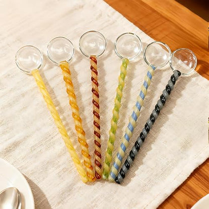 Glass Coffee Stirring Spoons 6.7 Inch Clear Crystal Cocktail Mixing Spoon Candy Color Teaspoons Ice Cream Jam Yogurt Swizzle Stick Stirrer for Bar Cafe Party Banquet (Green Yellow) - color: Green Yellow