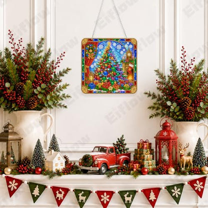 Eiflow Acrylic Diamond Art Hanging Kit for Adults Christmas Tree, DIY Diamonds Painting Door Hanger Ornament Kit Wreath Crystal Diamond Art Painting Wall Window Hanging Pendant - color: Christmas Tree