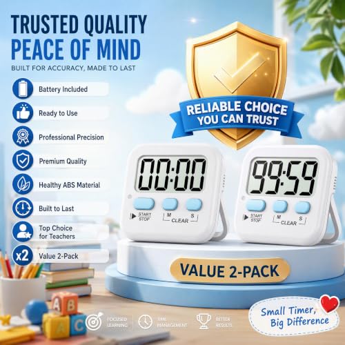 Antonki 2 Pack Digital Timer for Kids Classroom Kitchen Timers for Cooking - color: Classic White ( 2 Pcs )