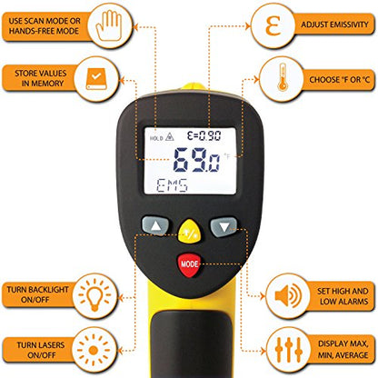 eT650D Temperature Gun by ennoLogic with NIST Certificate - Dual Laser Non-Contact Infrared Thermometer -58°F to 1202°F - Accurate Digital Surface IR Thermometer (Not for Body Temp) - style: eT650D w/ NIST Certificate
