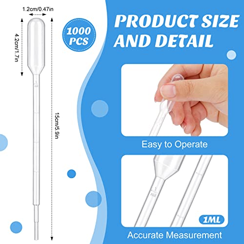 Kingdder 1000 Pcs Plastic Transfer Pipettes, 1 Ml Graduated Disposable - size: 1 ml